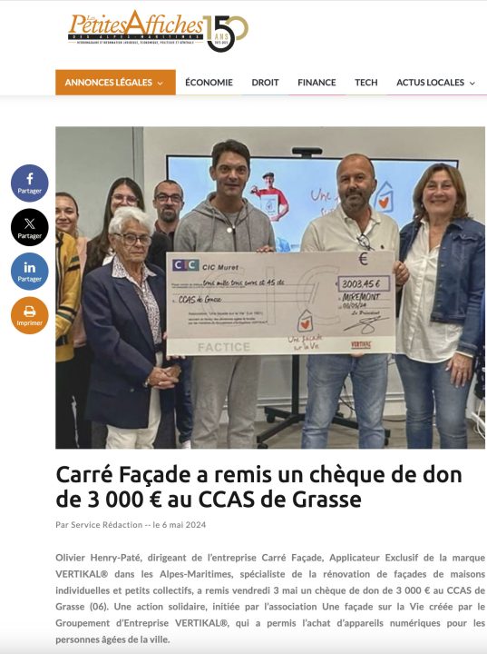 Remise d’un don de 3000 euros au CCAS de GRASSE